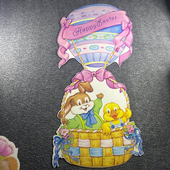 Vtg Easter Cardboard Die Cut Decor Lot of 3 Spring Bunnys Ducks Eggs Peeps - Picture 4 of 16